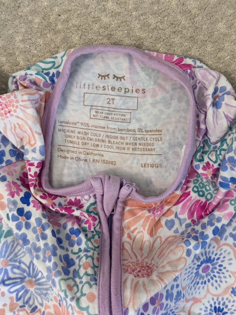 Little Sleepies Purple Floral Short Sleeve Bamboo Shorty Zippy - Picture 2 of 5